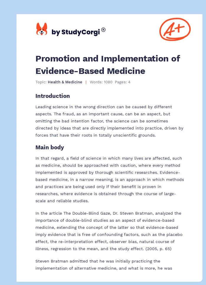 Promotion and Implementation of Evidence-Based Medicine. Page 1