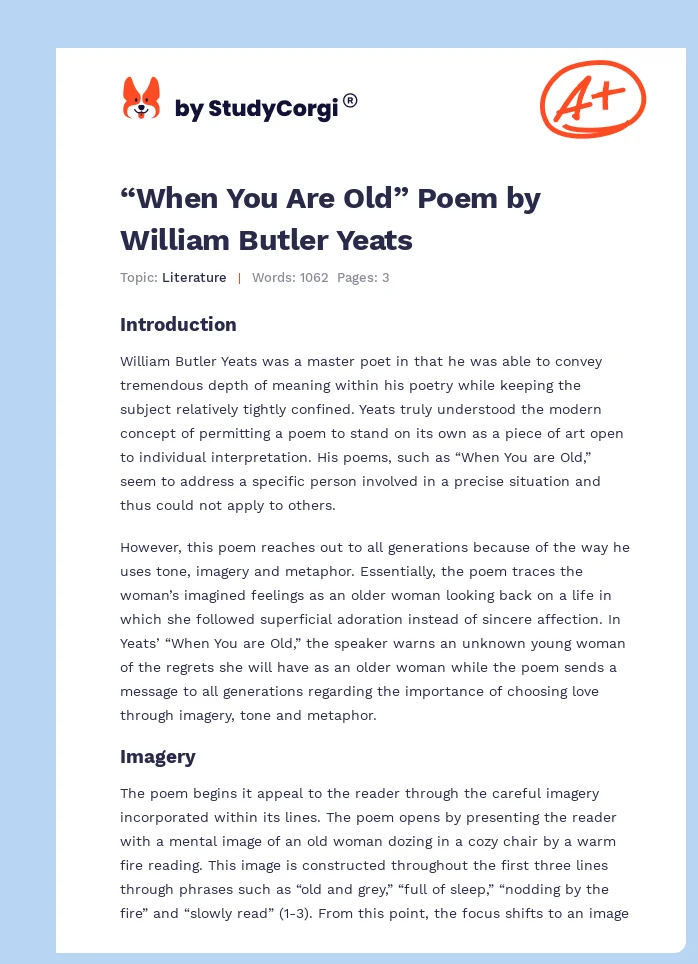 “When You Are Old” Poem by William Butler Yeats. Page 1