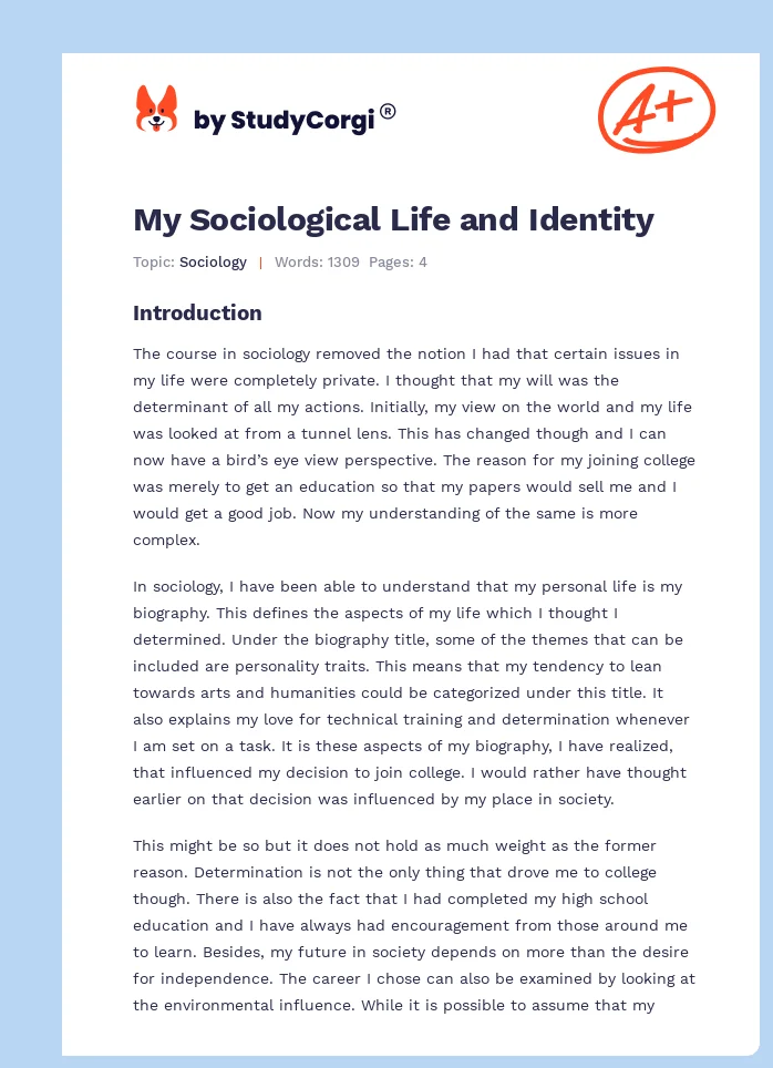 My Sociological Life and Identity. Page 1