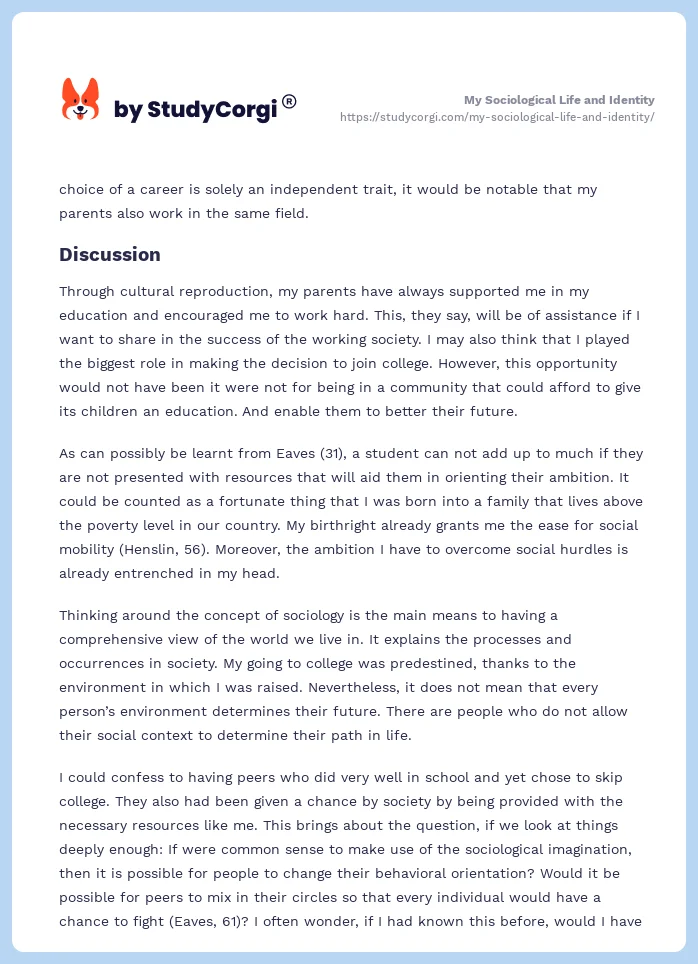 My Sociological Life and Identity. Page 2