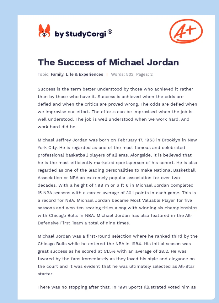 The Success of Michael Jordan. Page 1