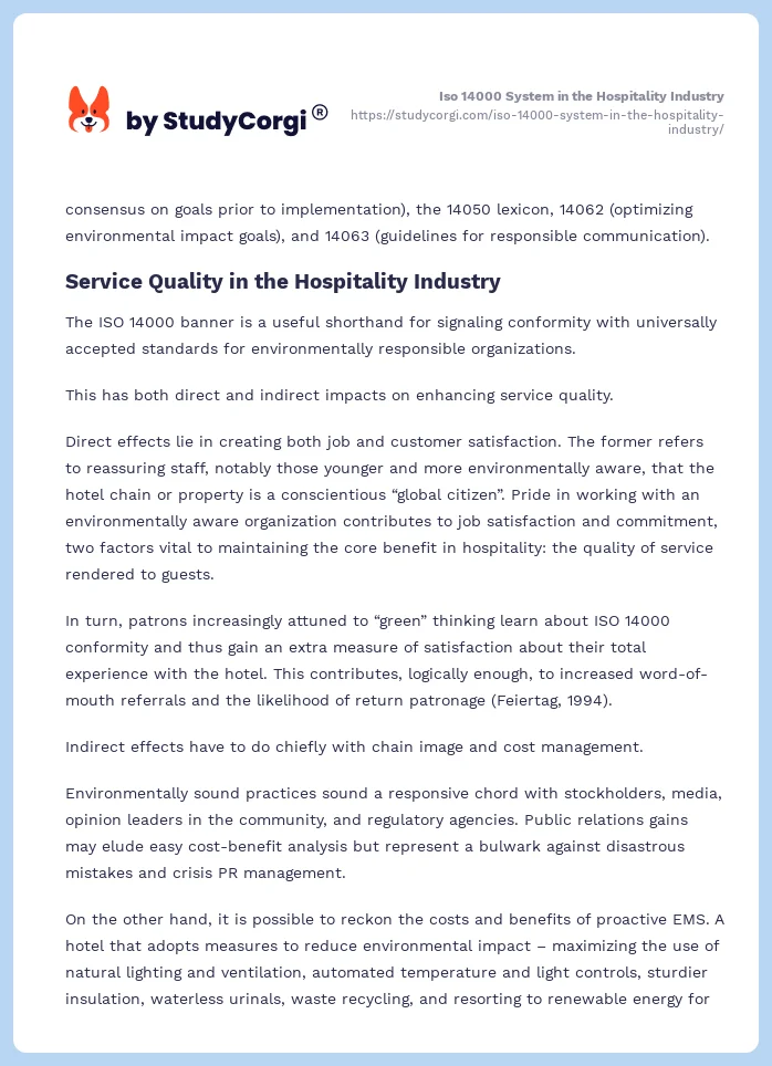 Iso 14000 System in the Hospitality Industry. Page 2