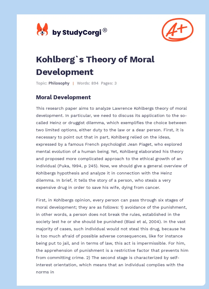 Kohlberg`s Theory of Moral Development. Page 1