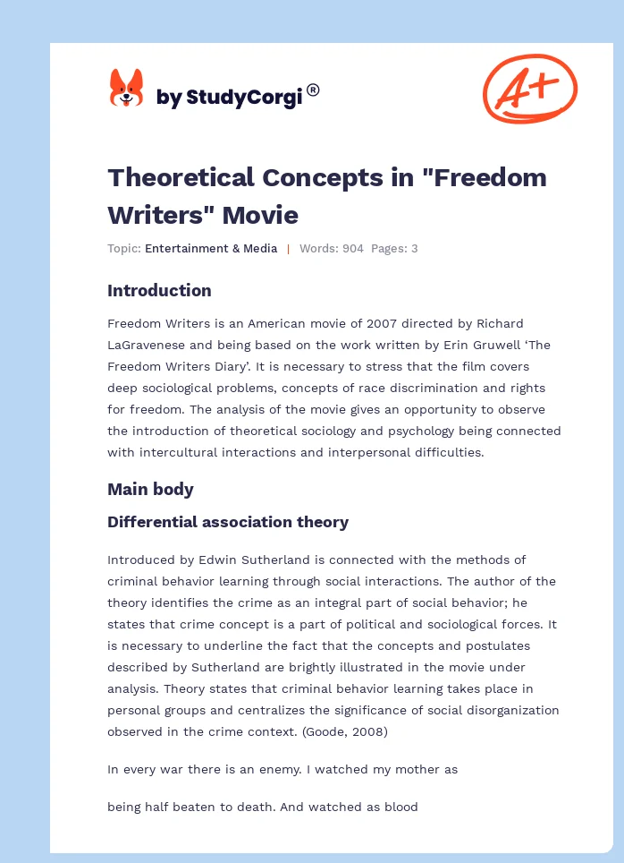 Theoretical Concepts in "Freedom Writers" Movie. Page 1