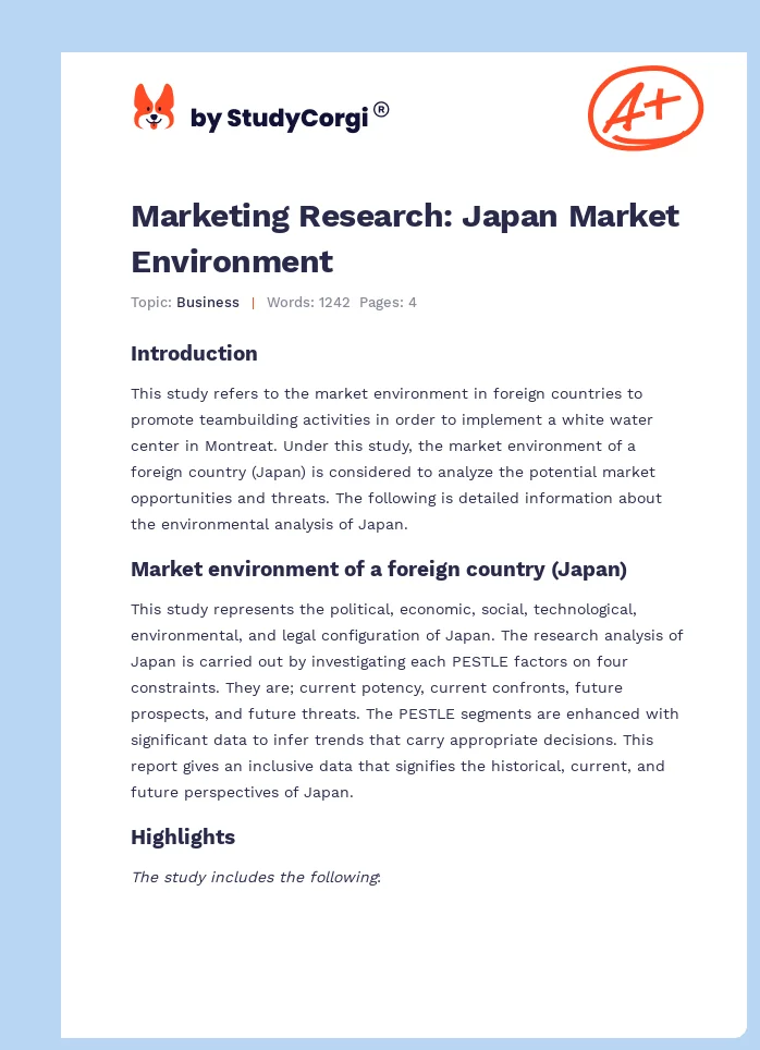 Marketing Research: Japan Market Environment. Page 1
