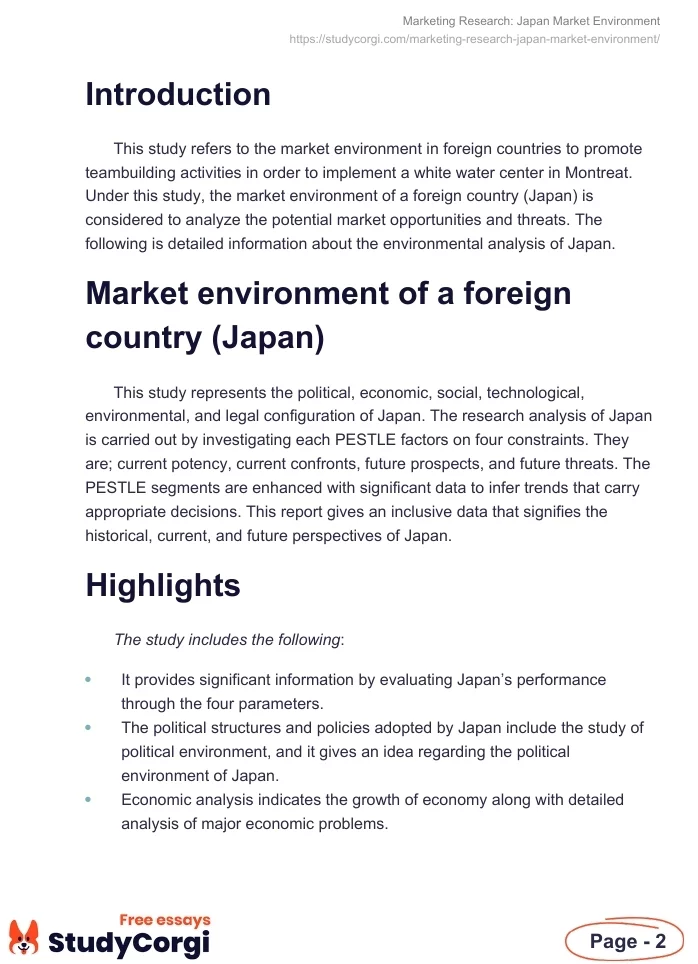 Marketing Research: Japan Market Environment. Page 2