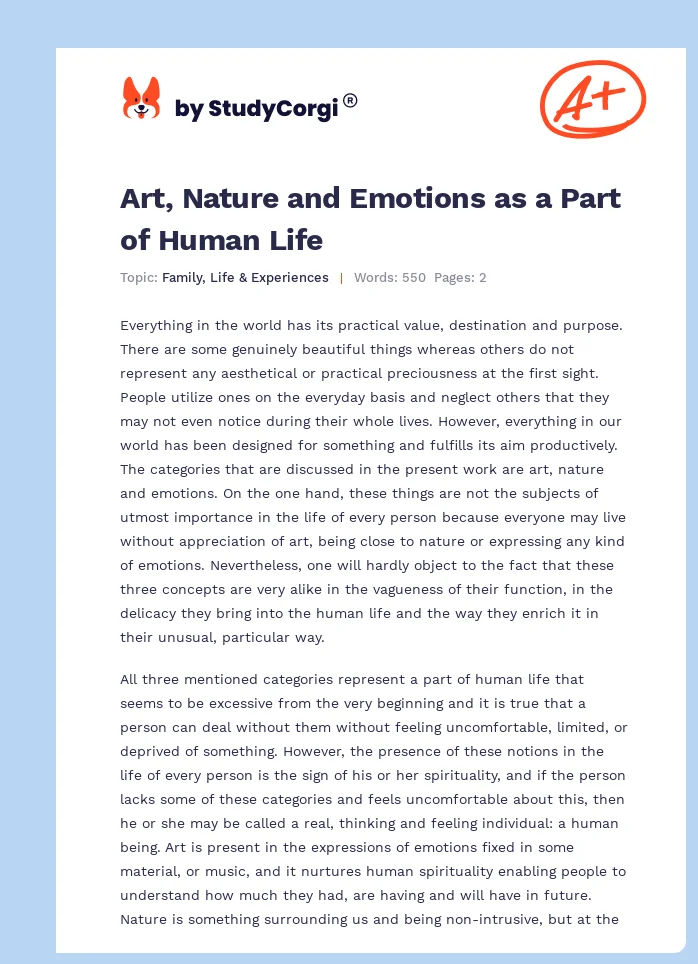 Art, Nature and Emotions as a Part of Human Life. Page 1