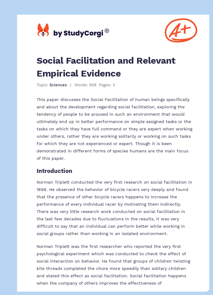 Social Facilitation and Relevant Empirical Evidence. Page 1