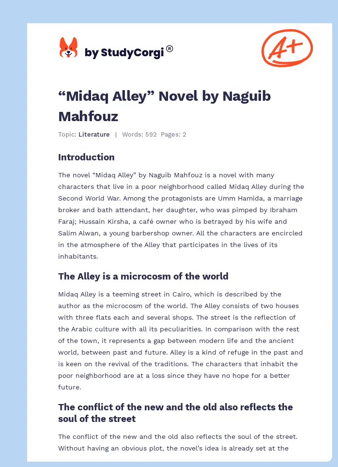 “Midaq Alley” Novel by Naguib Mahfouz. Page 1
