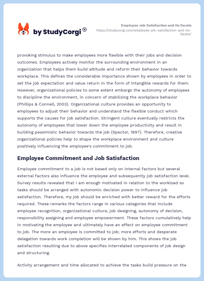 Employee Job Satisfaction and Its Facets. Page 2