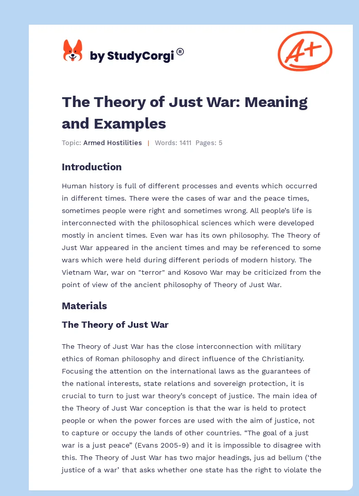 The Theory of Just War: Meaning and Examples. Page 1