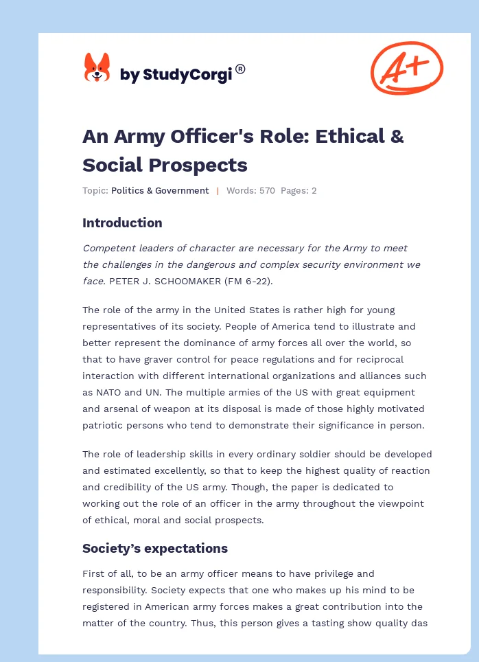 An Army Officer's Role: Ethical & Social Prospects. Page 1