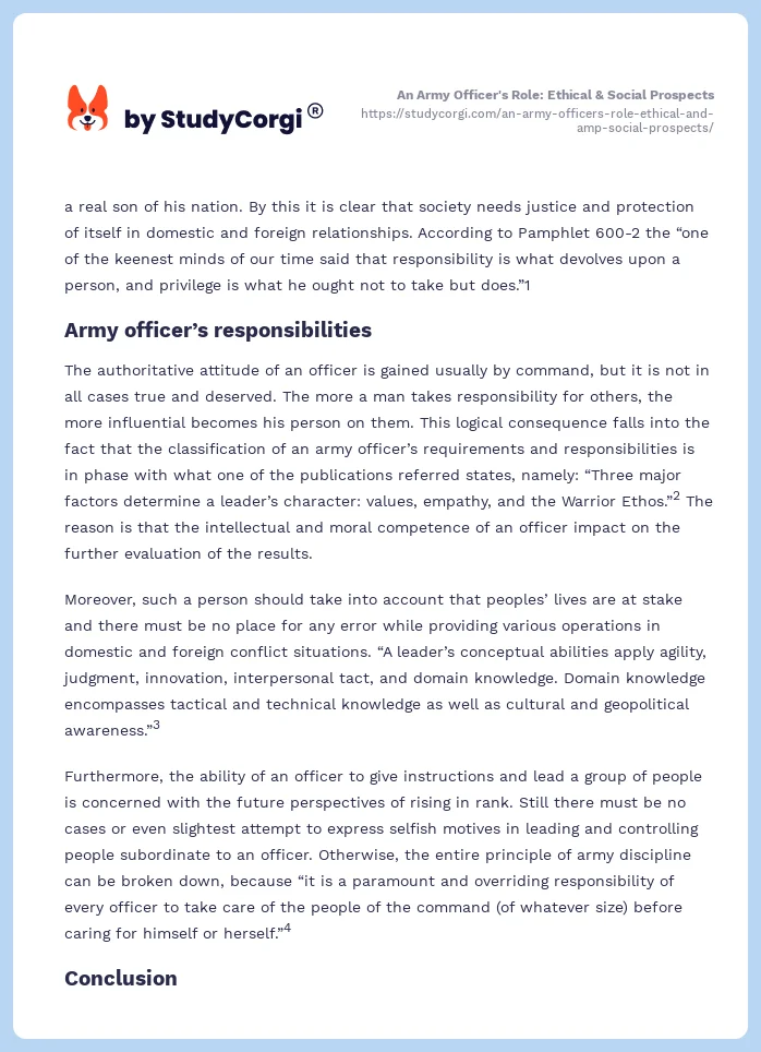 An Army Officer's Role: Ethical & Social Prospects. Page 2
