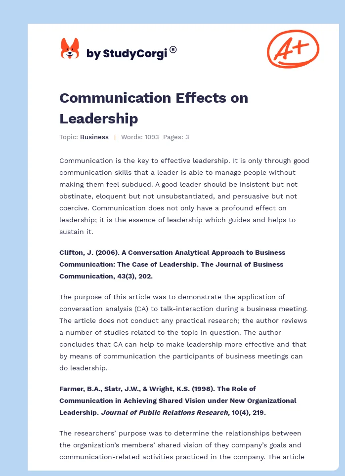 Communication Effects on Leadership. Page 1