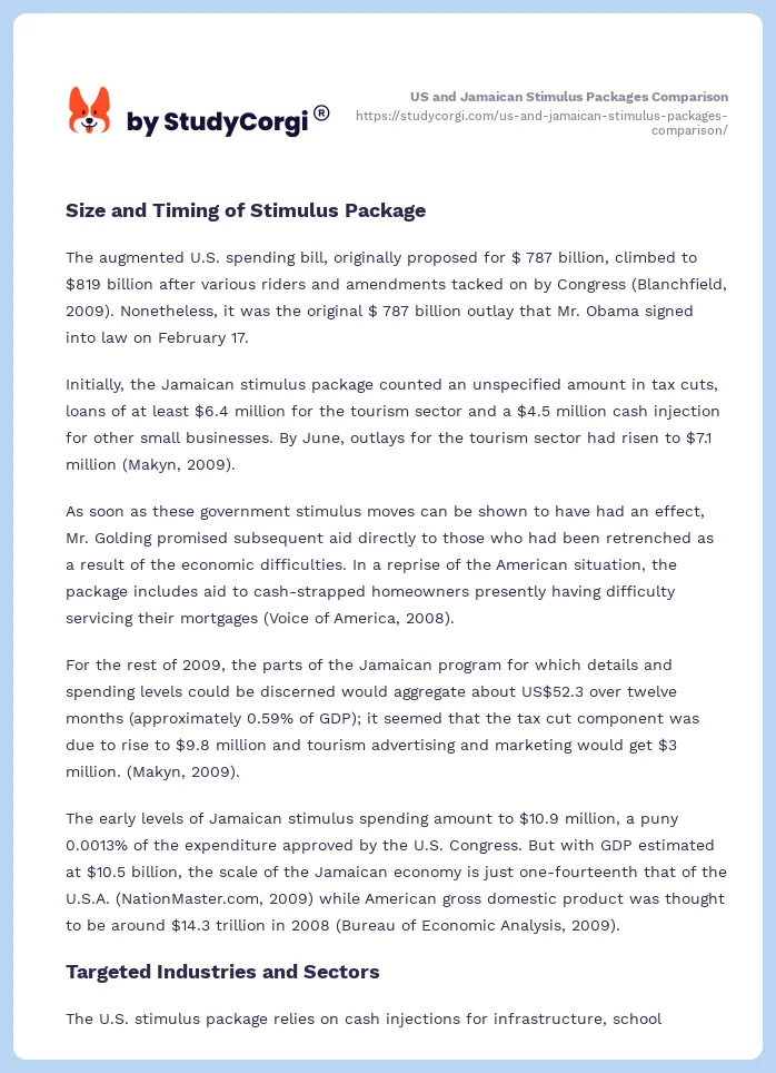 US and Jamaican Stimulus Packages Comparison. Page 2