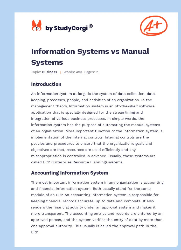 Information Systems vs Manual Systems. Page 1