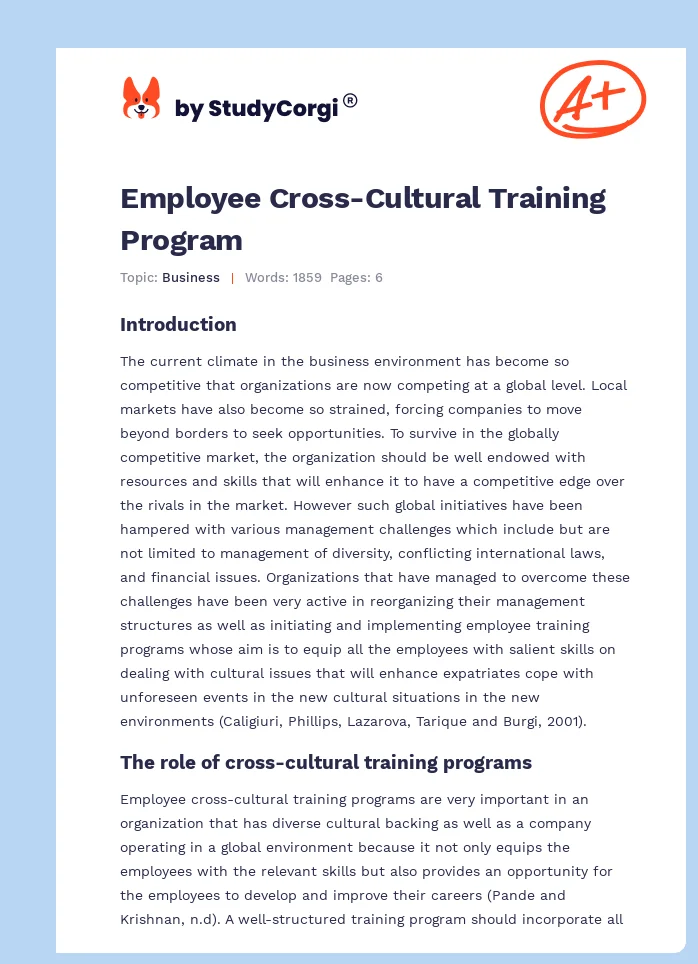 Employee Cross-Cultural Training Program. Page 1