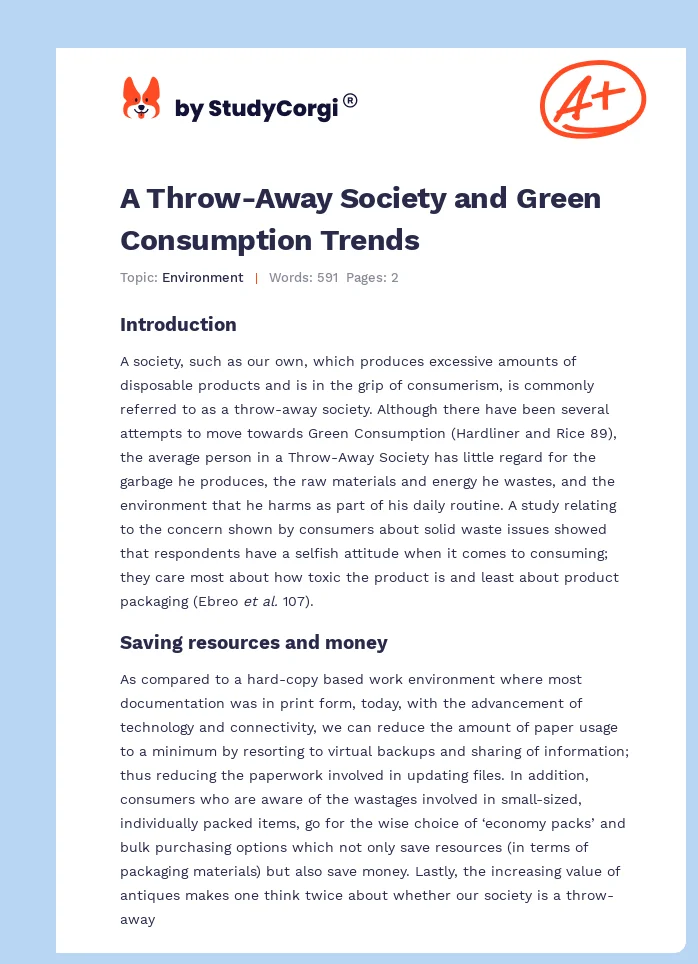 A Throw-Away Society and Green Consumption Trends. Page 1