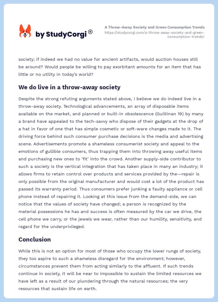 A Throw-Away Society and Green Consumption Trends. Page 2