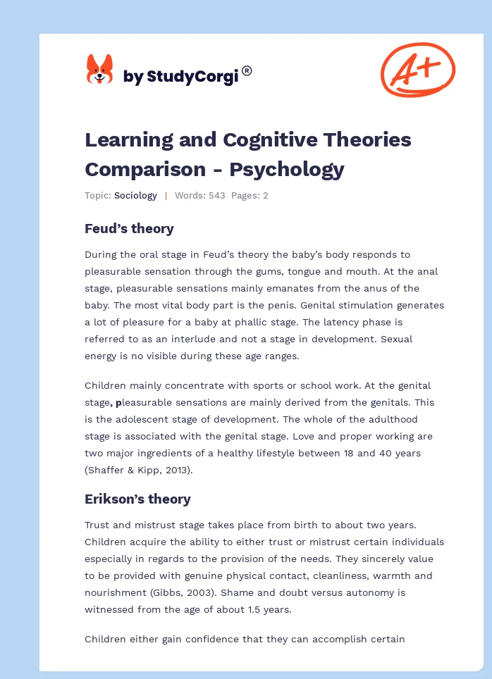 Learning and Cognitive Theories Comparison - Psychology. Page 1