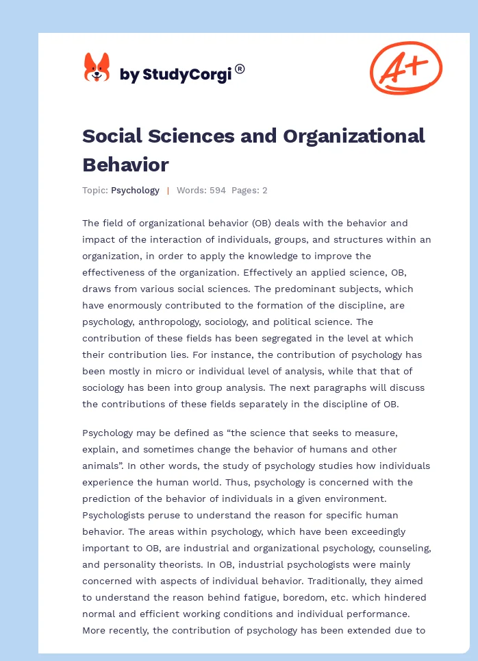 Social Sciences and Organizational Behavior. Page 1