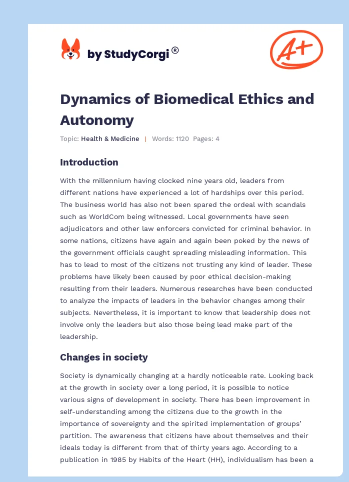 Dynamics of Biomedical Ethics and Autonomy. Page 1