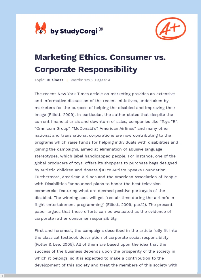 Marketing Ethics. Consumer vs. Corporate Responsibility. Page 1