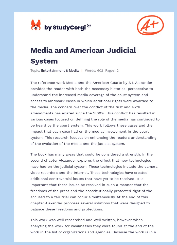 Media and American Judicial System. Page 1