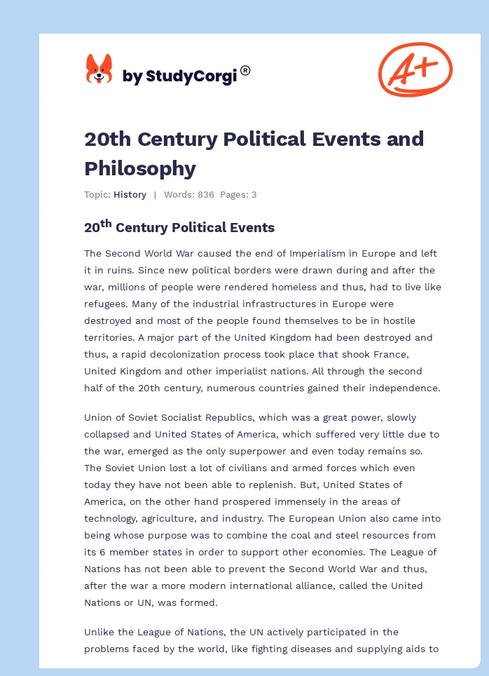20th Century Political Events and Philosophy. Page 1