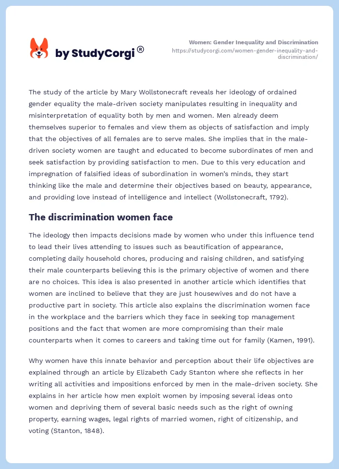 Women: Gender Inequality and Discrimination. Page 2