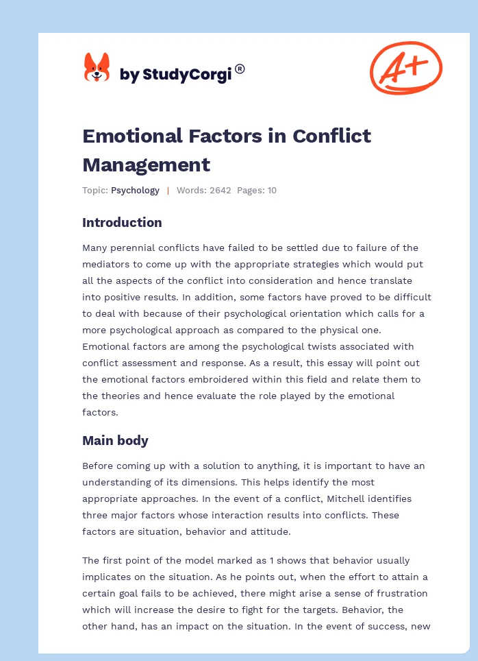 Emotional Factors in Conflict Management. Page 1