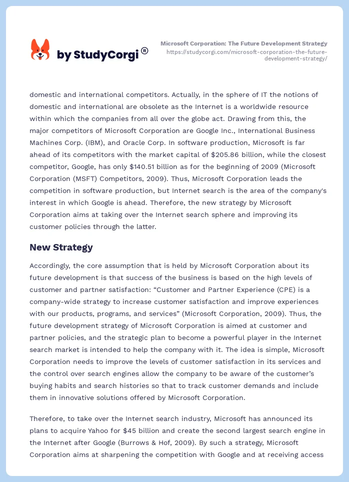 Microsoft Corporation: The Future Development Strategy. Page 2