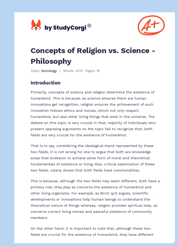 Concepts of Religion vs. Science - Philosophy. Page 1