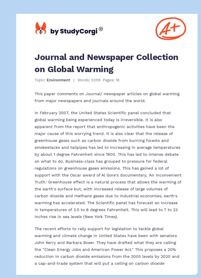 Journal and Newspaper Collection on Global Warming. Page 1
