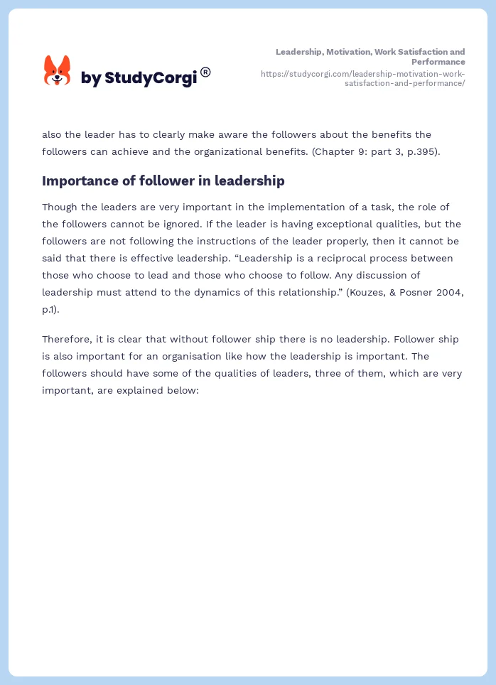 Leadership, Motivation, Work Satisfaction and Performance. Page 2