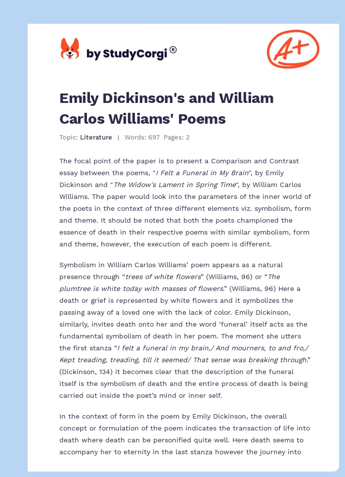 Emily Dickinson's and William Carlos Williams' Poems. Page 1