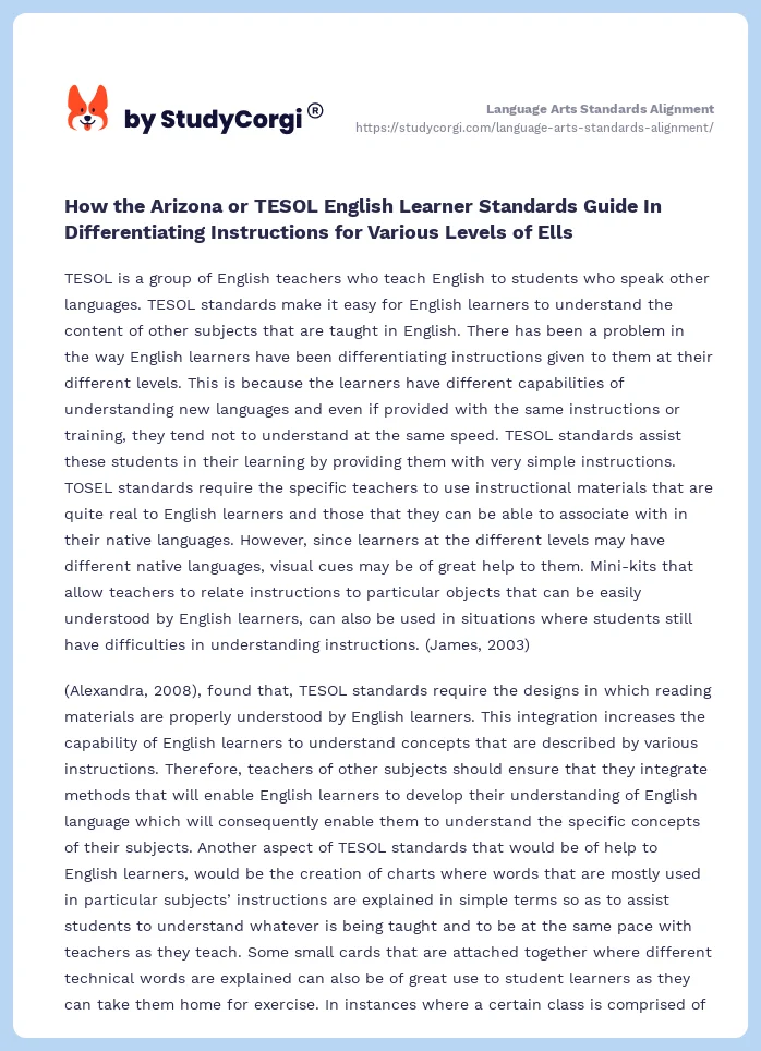 Language Arts Standards Alignment. Page 2