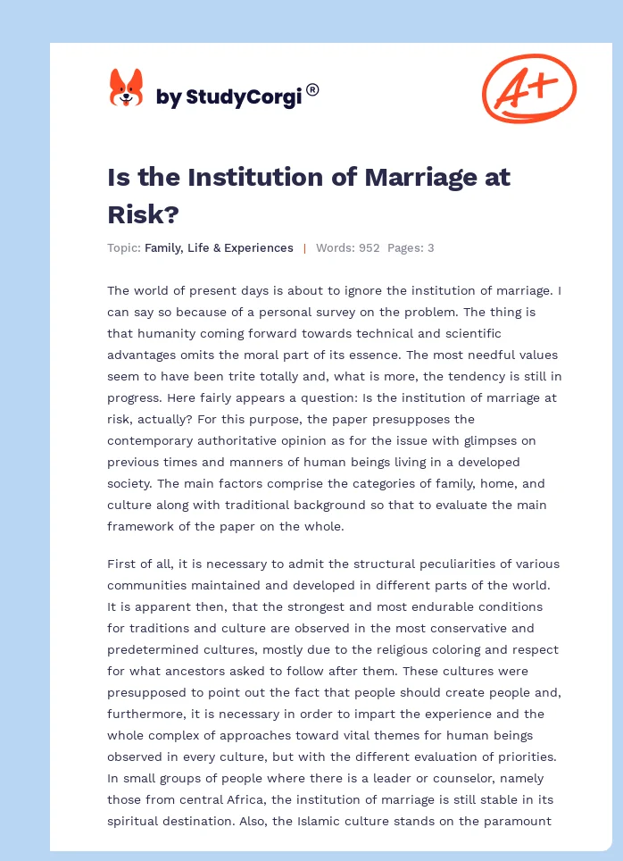 Is the Institution of Marriage at Risk?. Page 1