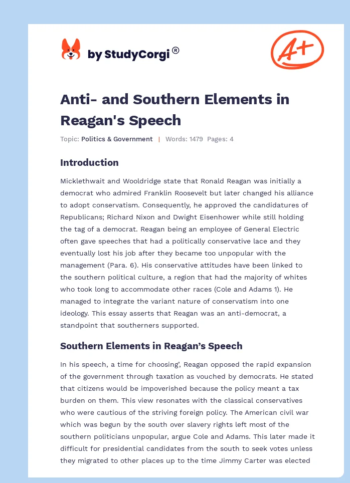 Anti- and Southern Elements in Reagan's Speech. Page 1