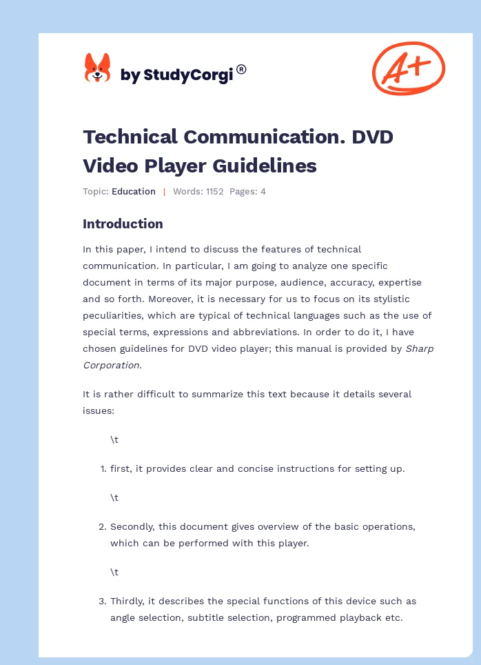 Technical Communication. DVD Video Player Guidelines. Page 1
