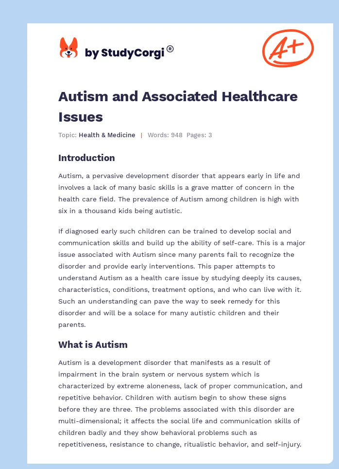 Autism and Associated Healthcare Issues. Page 1