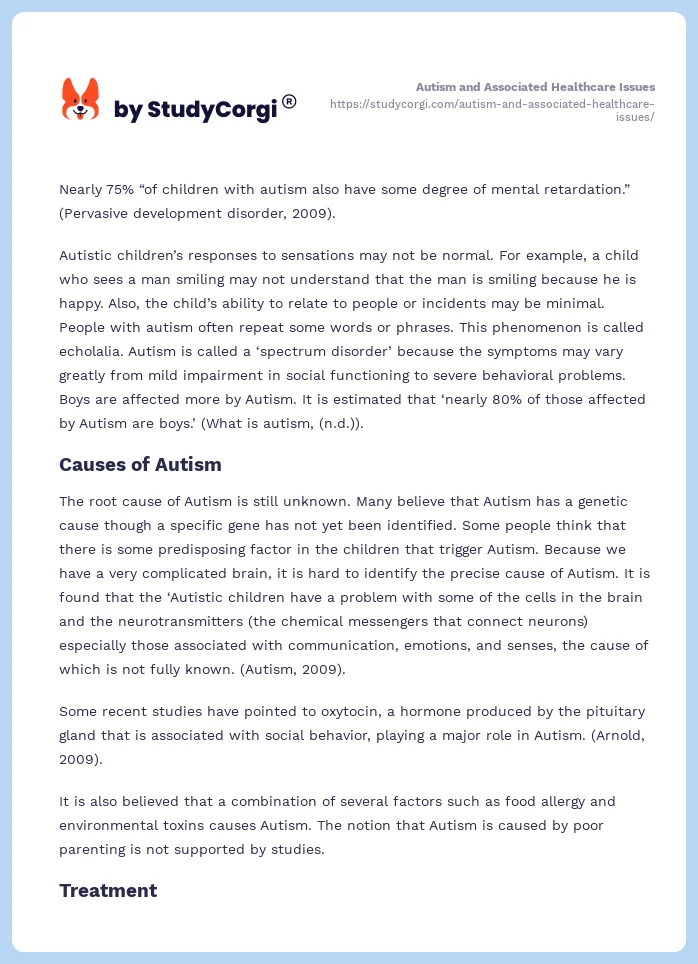 Autism and Associated Healthcare Issues. Page 2