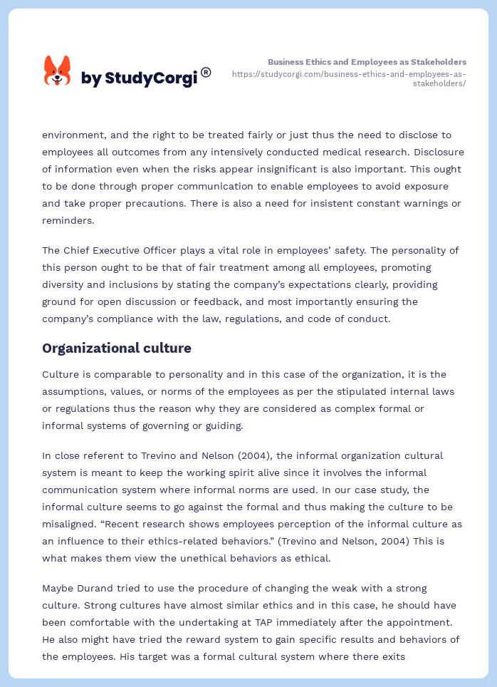 Business Ethics and Employees as Stakeholders. Page 2