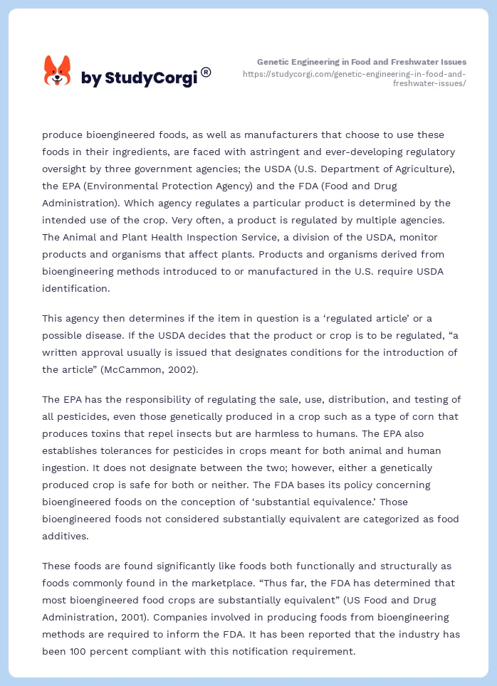 Genetic Engineering in Food and Freshwater Issues. Page 2