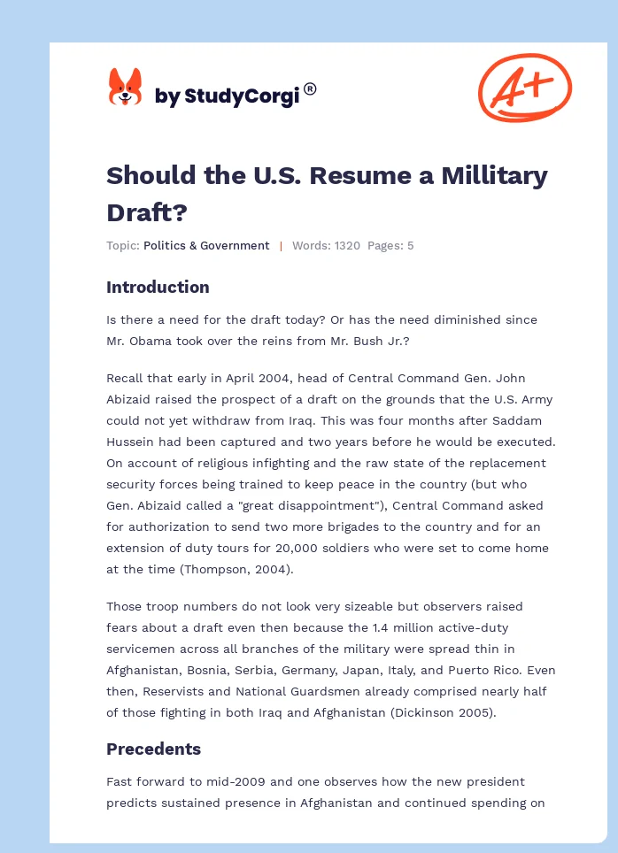 Should the U.S. Resume a Millitary Draft?. Page 1