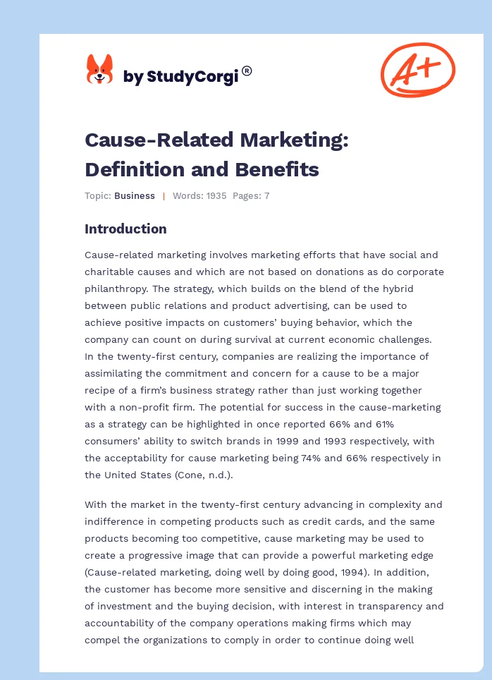 Cause-Related Marketing: Definition and Benefits. Page 1