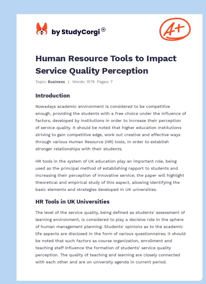 Human Resource Tools to Impact Service Quality Perception. Page 1