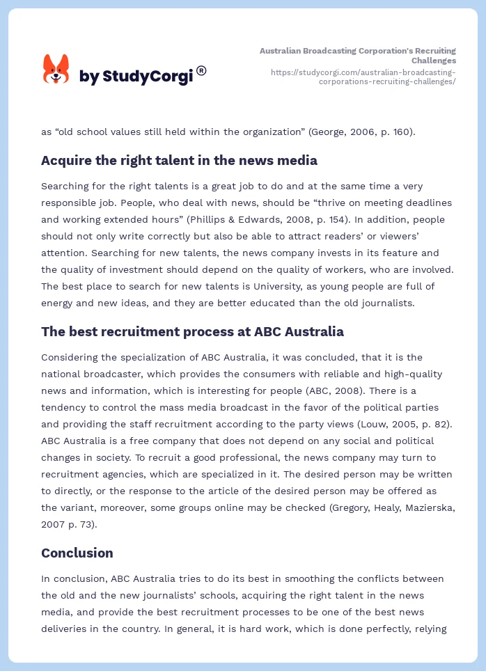 Australian Broadcasting Corporation's Recruiting Challenges. Page 2