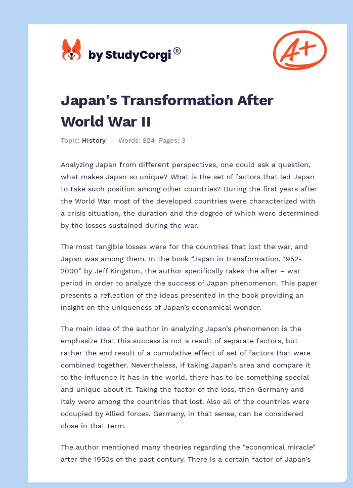 Japan's Transformation After World War II. Page 1