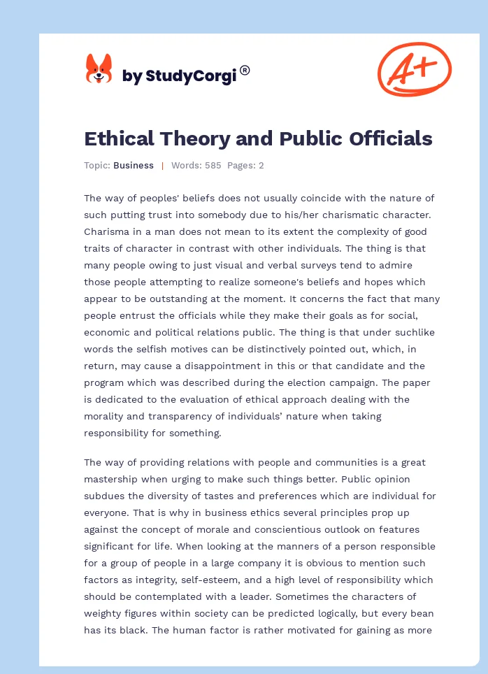 Ethical Theory and Public Officials. Page 1